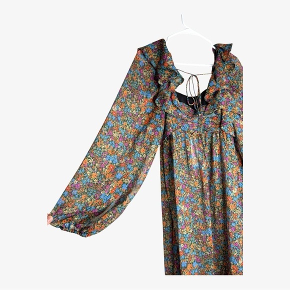 For Love And Lemons Brittany Floral Print Midi Dress in Multi NWT Small - Picture 10 of 15